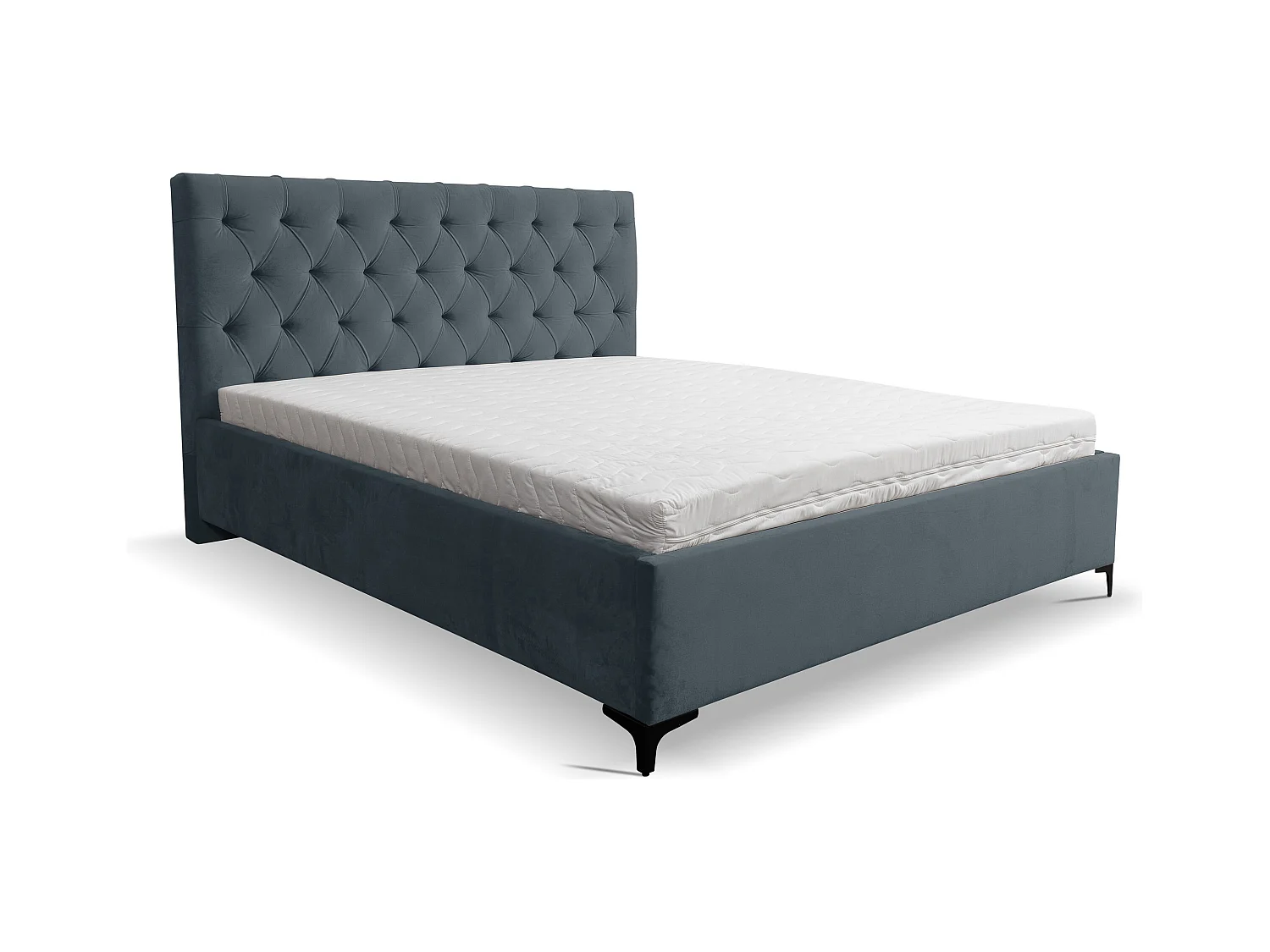 Lit rembourré Chesterfield avec tête de lit, 140 x 200 cm, lit double avec coffre de rangement et sommier à lattes en métal, tissu velours, couleur : gris foncé