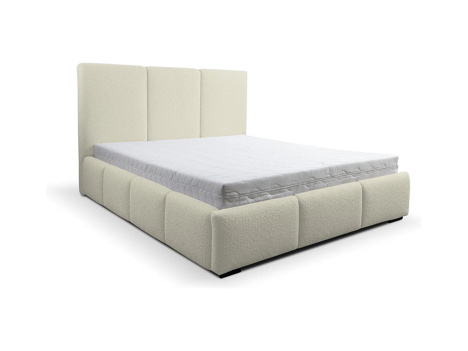 Lit rembourré Basti avec tête de lit, 140 x 200 cm, lit double avec coffre de rangement et sommier à lattes en métal, tissu bouclé, couleur : beige