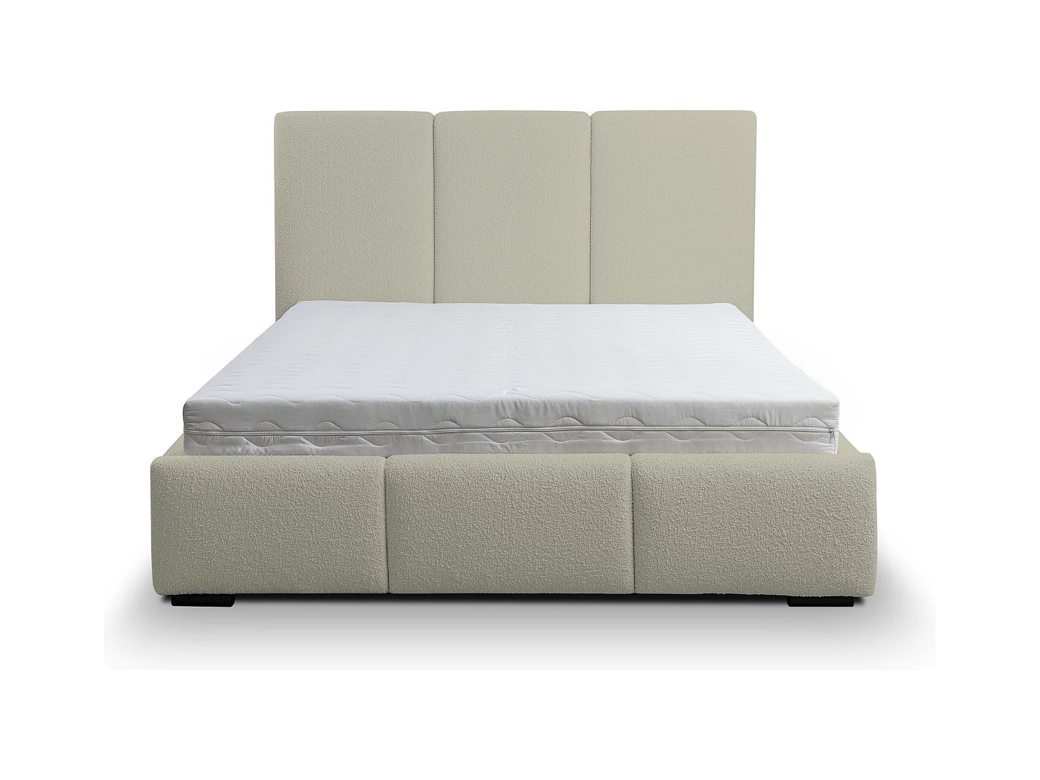 Lit rembourré Basti avec tête de lit, 140 x 200 cm, lit double avec coffre de rangement et sommier à lattes en métal, tissu bouclé, couleur : beige