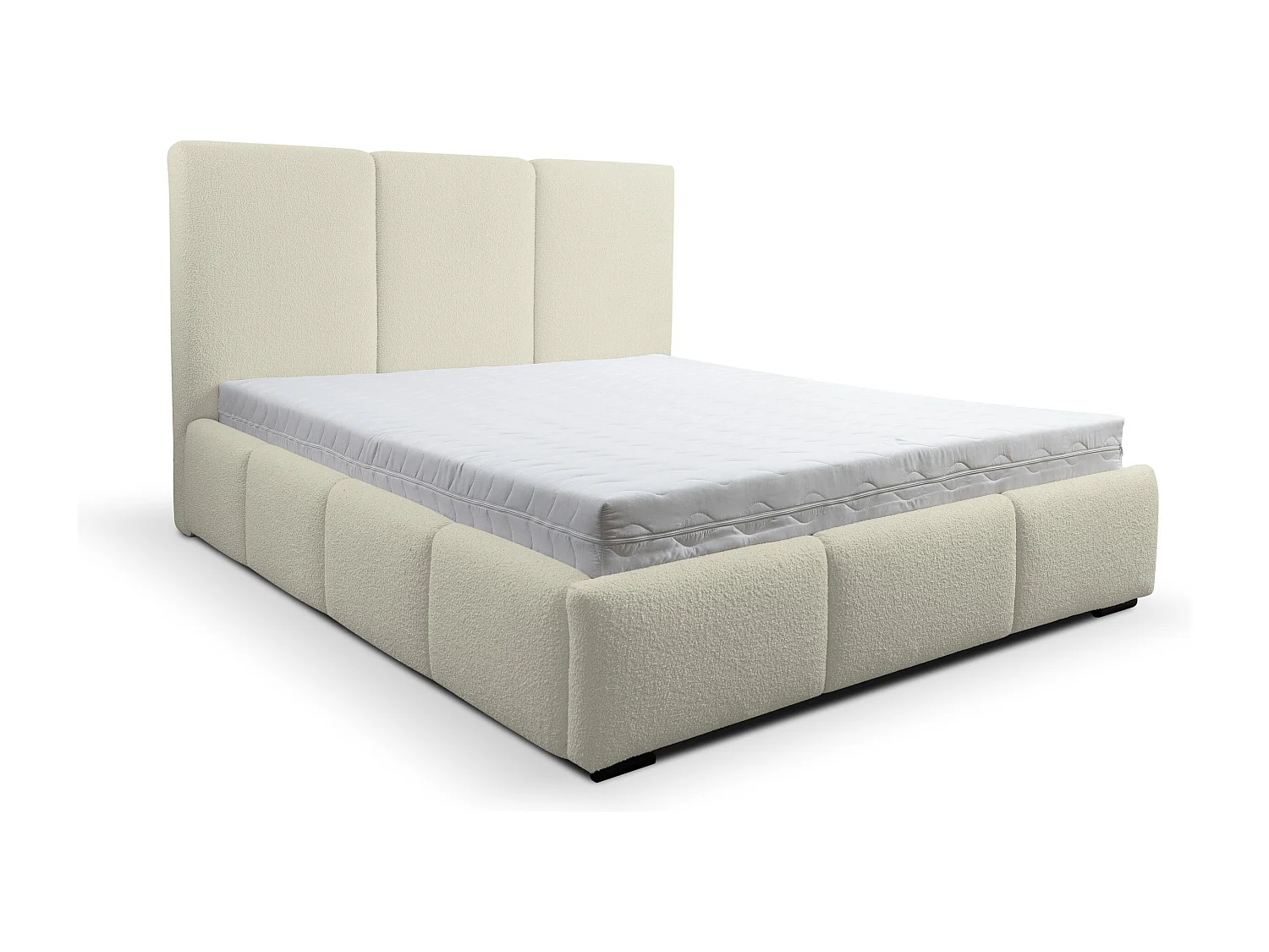 Lit rembourré Basti avec tête de lit, 140 x 200 cm, lit double avec coffre de rangement et sommier à lattes en métal, tissu bouclé, couleur : beige