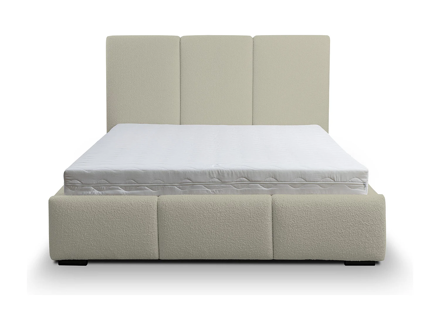 Lit rembourré Basti avec tête de lit, 140 x 200 cm, lit double avec coffre de rangement et sommier à lattes en métal, tissu bouclé, couleur : beige