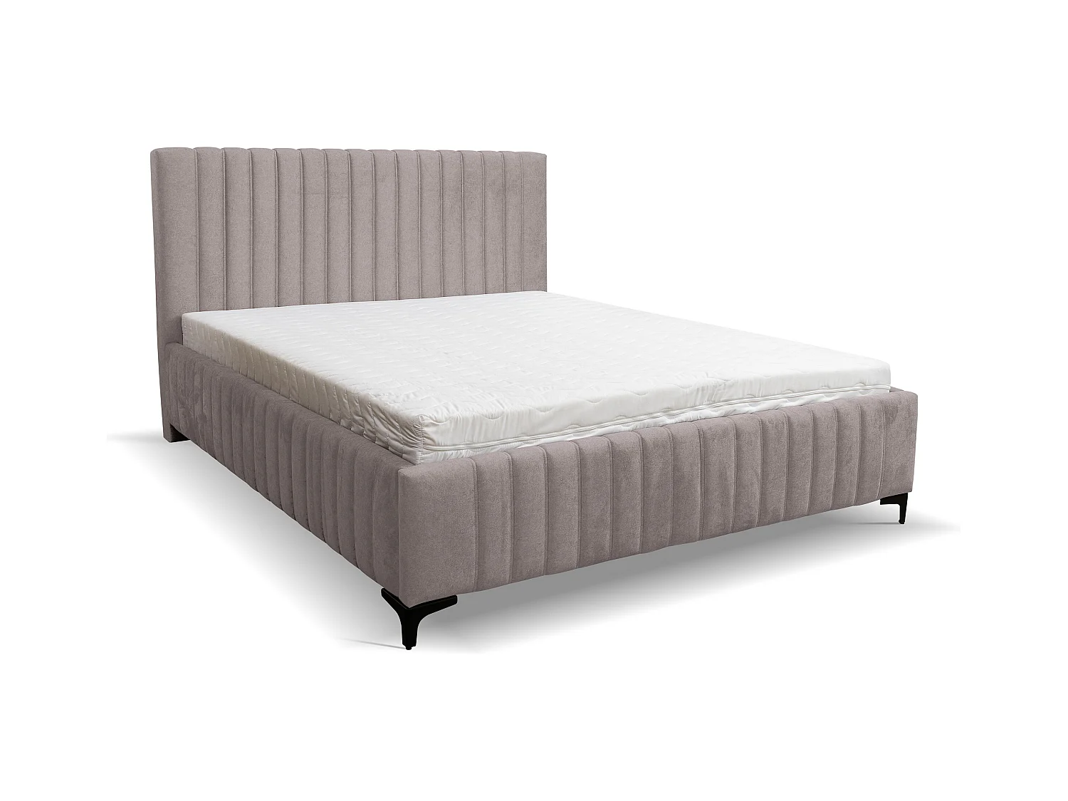 Lit rembourré Quant avec tête de lit, 140 x 200 cm, lit double avec coffre de rangement et sommier à lattes en métal, tissu velours, couleur : marron