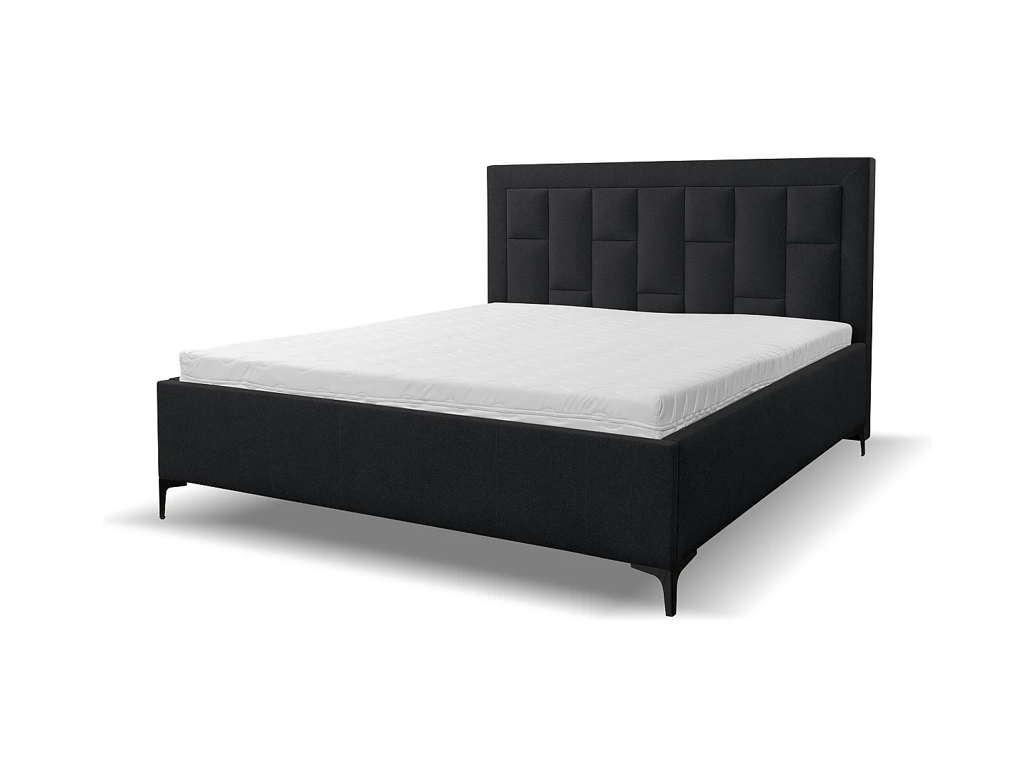 Lit rembourré VENEZIA avec tête de lit, 140 x 200 cm, lit double avec coffre de rangement et sommier à lattes en tissu structuré, tissu velours, couleur : noir