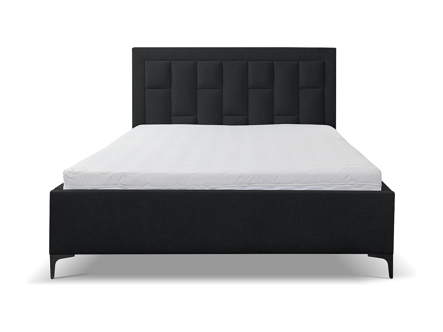 Polsterbett VENEZIA mit Kopfteil, 140 x200 cm, Doppelbett mit Bettkasten und Lattenrost aus Strukturstoff, Velourstoff, Frabe: Schwarz