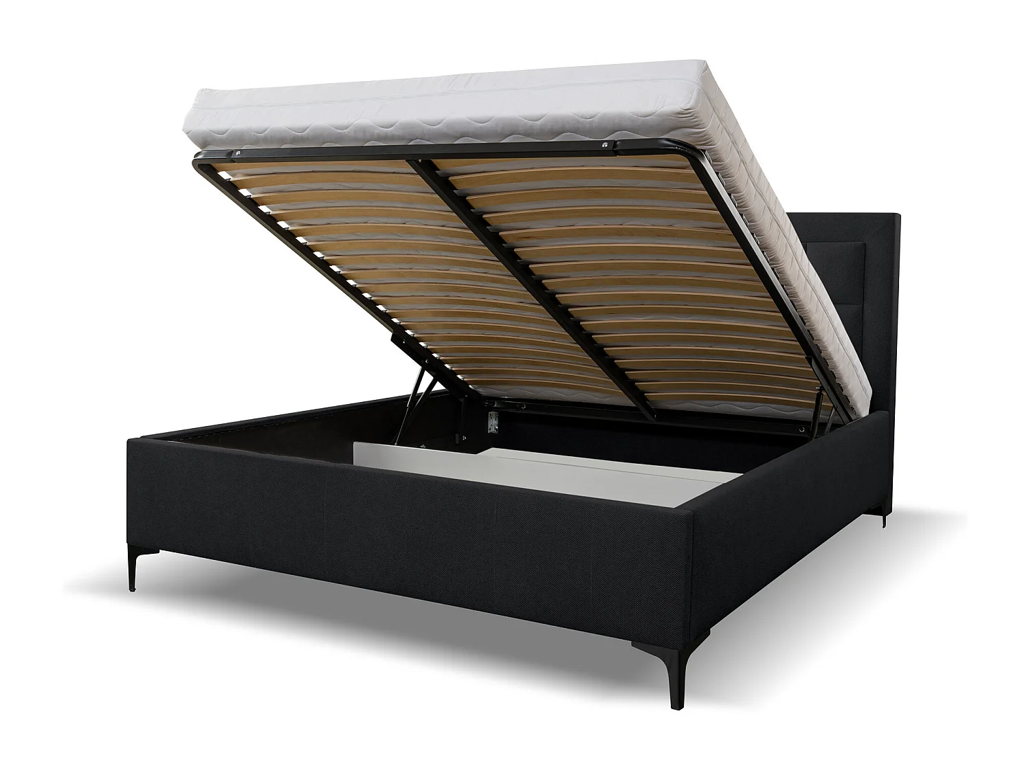 Polsterbett VENEZIA mit Kopfteil, 140 x200 cm, Doppelbett mit Bettkasten und Lattenrost aus Strukturstoff, Velourstoff, Frabe: Schwarz