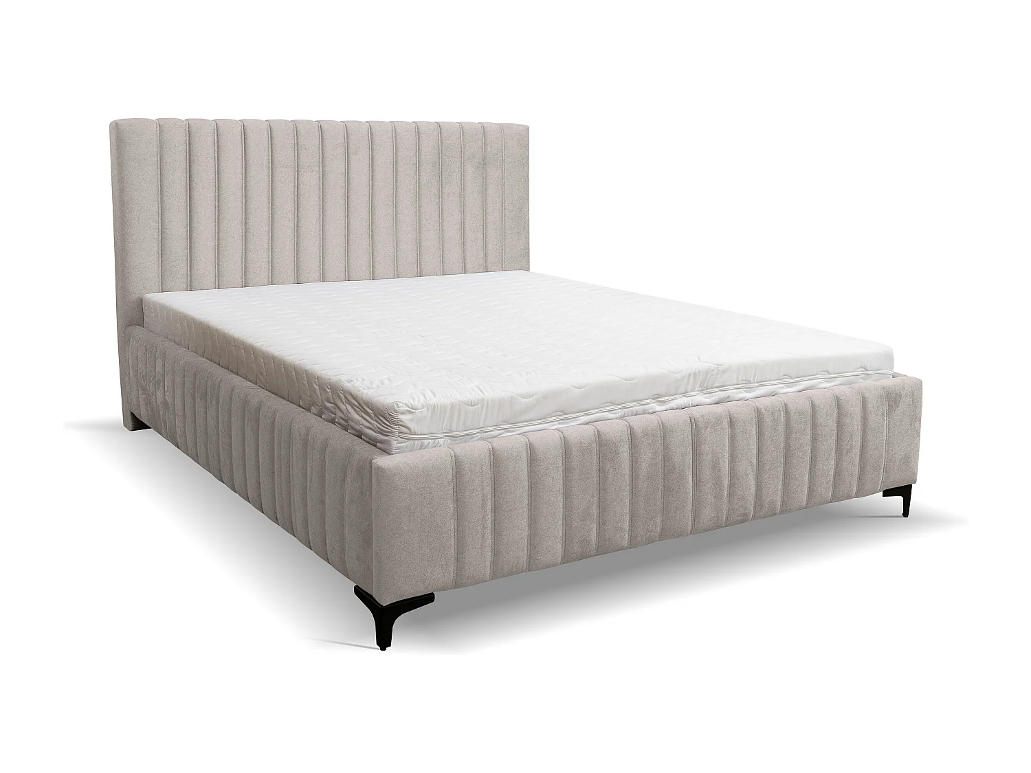 Lit rembourré Quant avec tête de lit, 160 x 200 cm, lit double avec coffre de rangement et sommier à lattes en métal, tissu velours, couleur : beige