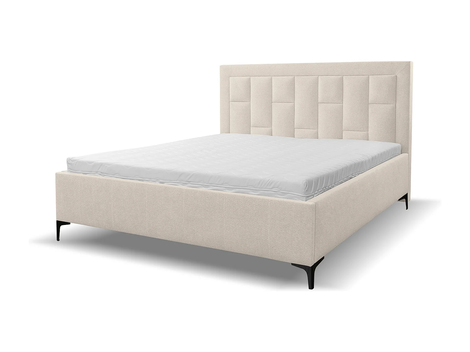 Polsterbett VENEZIA mit Kopfteil, 180 x200 cm, Doppelbett mit Bettkasten und Lattenrost aus Strukturstoff, Velourstoff, Frabe: Beige