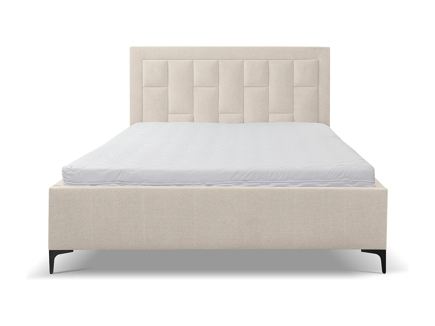 Polsterbett VENEZIA mit Kopfteil, 180 x200 cm, Doppelbett mit Bettkasten und Lattenrost aus Strukturstoff, Velourstoff, Frabe: Beige