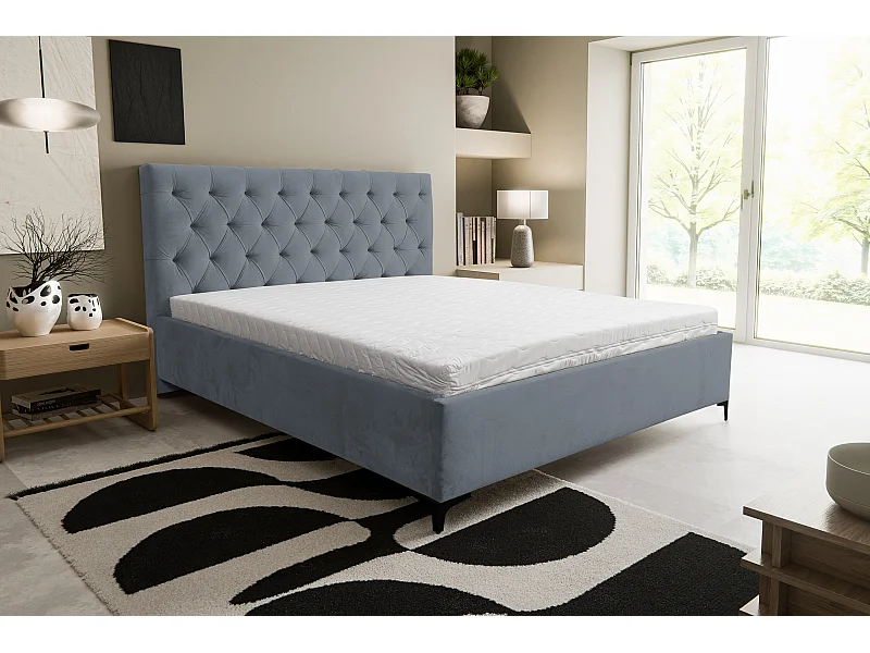 Gestoffeerd bed Chesterfield met hoofdeinde, 160 x 200 cm, tweepersoonsbed met bedbak en lattenbodem van metaal, veloursstof, kleur: grijs