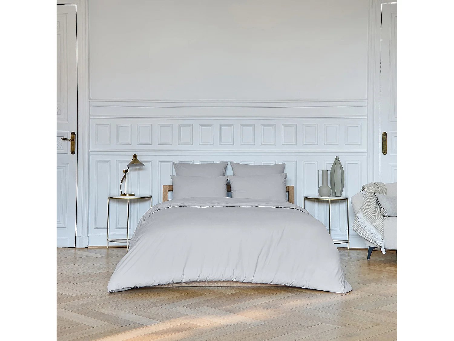 Housse de couette en percale de coton - 260 x 240 cm - Gris perle