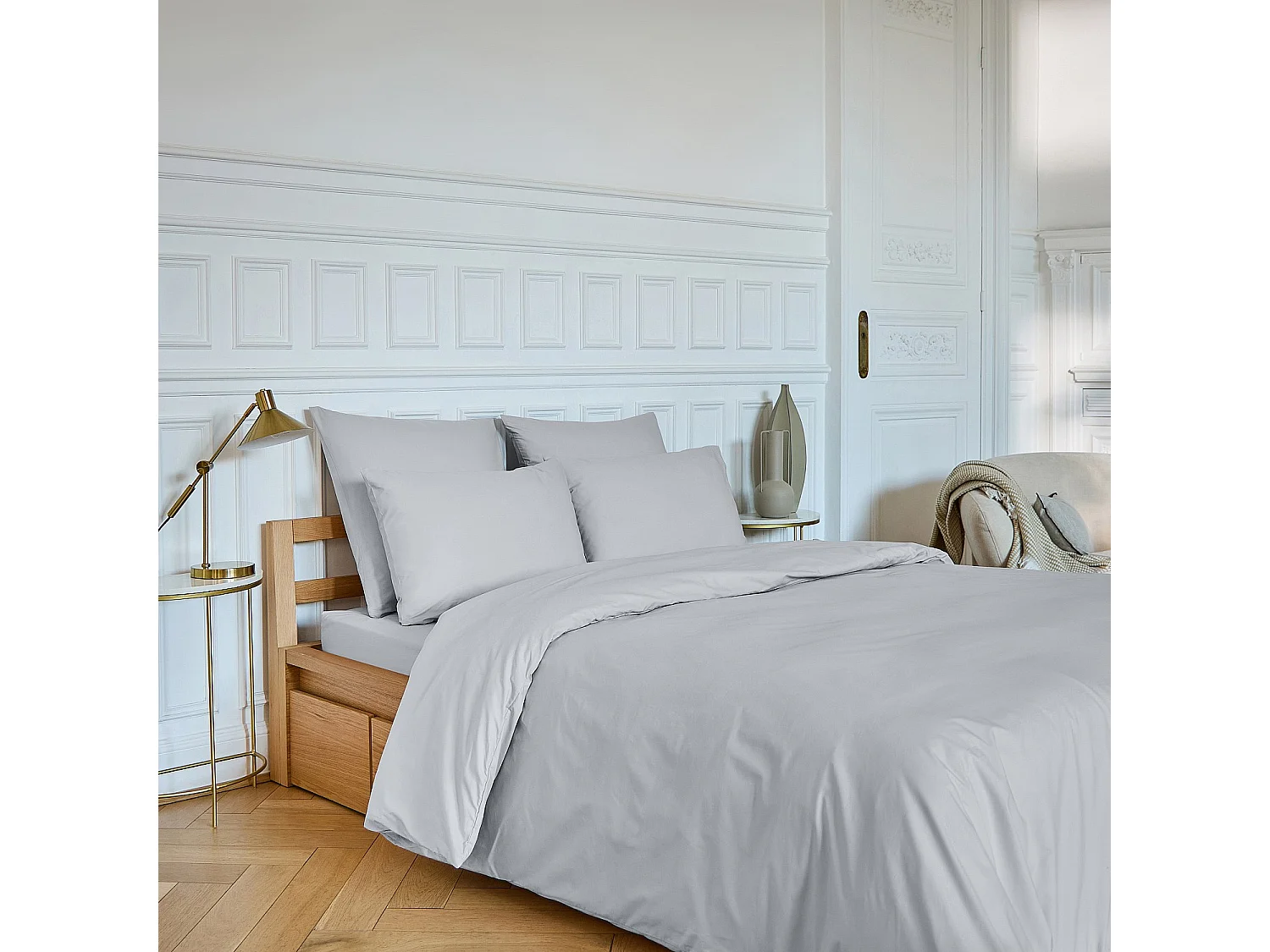 Housse de couette en percale de coton - 260 x 240 cm - Gris perle
