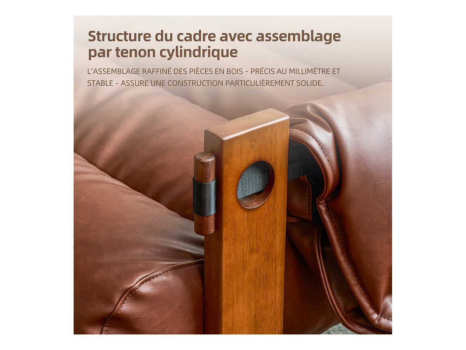 Fauteuil met armleuningen en massief houten poten, loungefauteuil van PU-leer, vintage leesstoel, relaxstoel voor woonkamer en slaapkamer, bruin