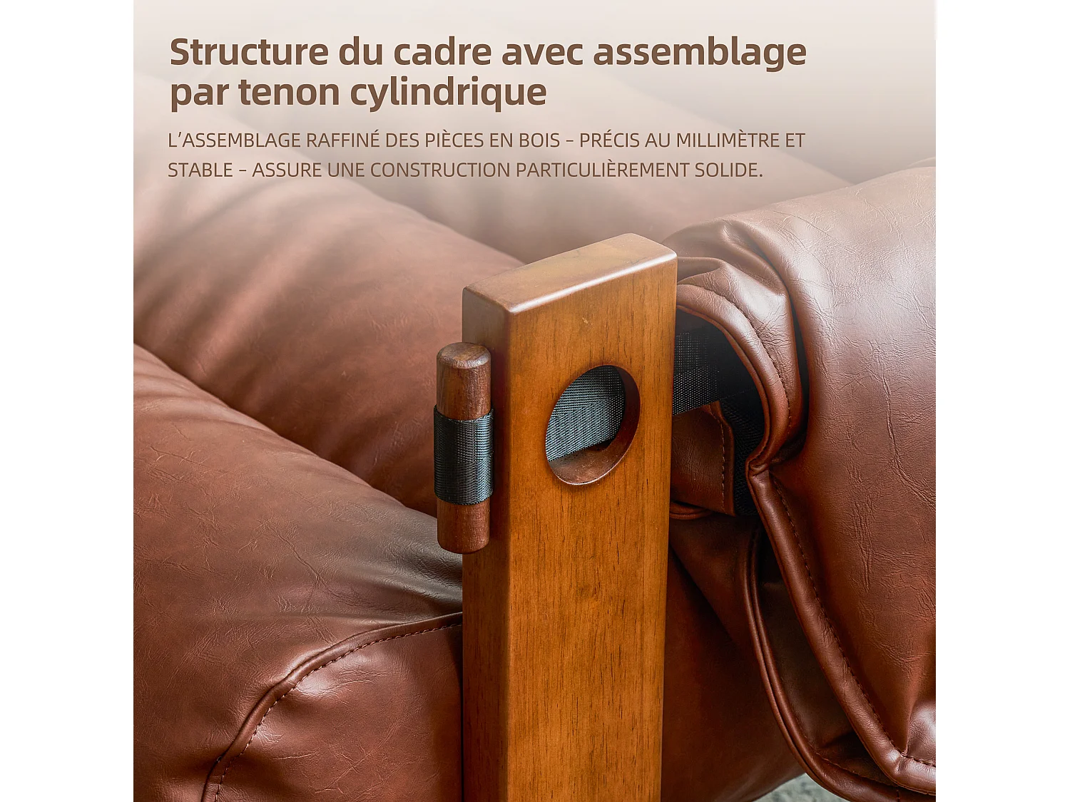 Fauteuil avec accoudoirs et pieds en bois massif, fauteuil lounge en cuir PU, fauteuil de lecture vintage, fauteuil relax pour salon et chambre, marron