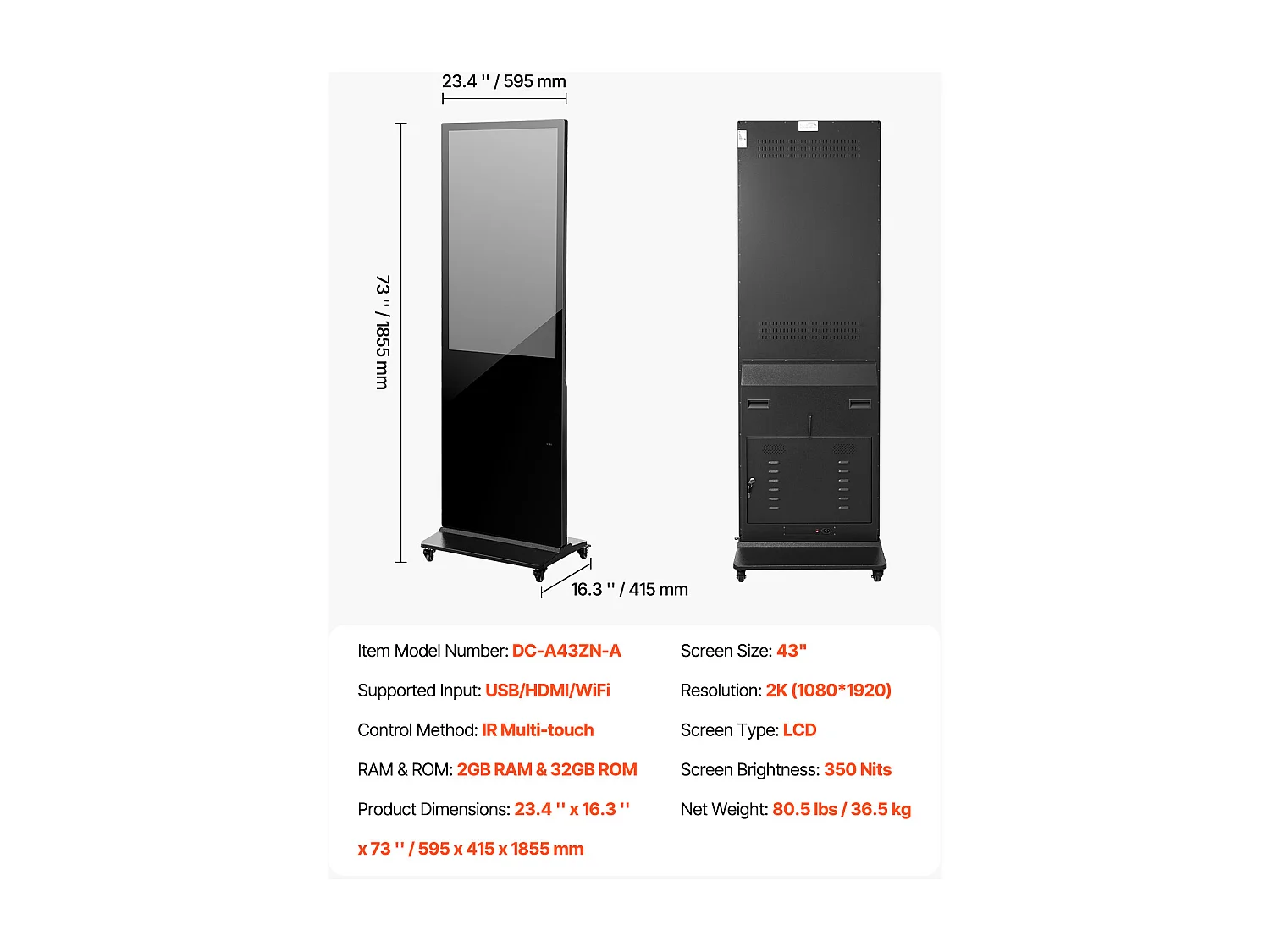 Plaque Publicitaire, SucceBuy Affichage Dynamique Écran Publicitaire Vitrine Tactile LCD UHD 2K 109 cm