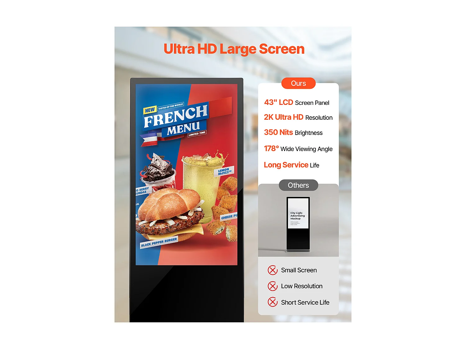 Plaque Publicitaire, SucceBuy Affichage Dynamique Écran Publicitaire Vitrine Tactile LCD UHD 2K 109 cm