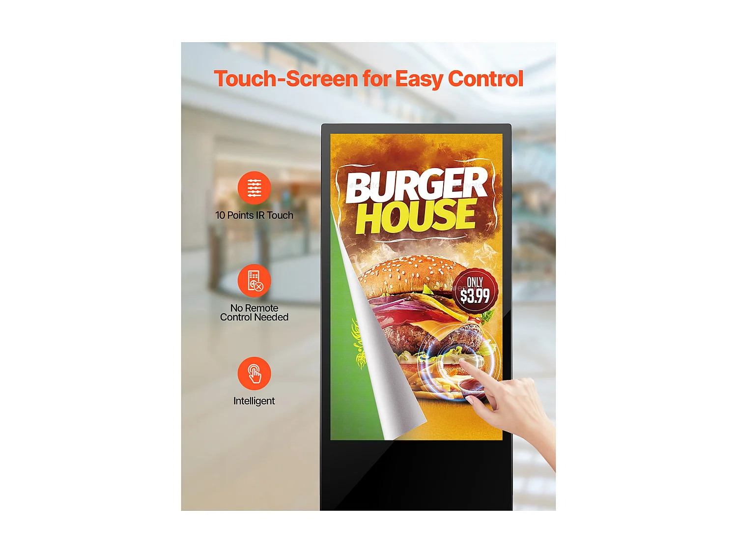 Plaque Publicitaire, SucceBuy Affichage Dynamique Écran Publicitaire Vitrine Tactile LCD UHD 2K 109 cm