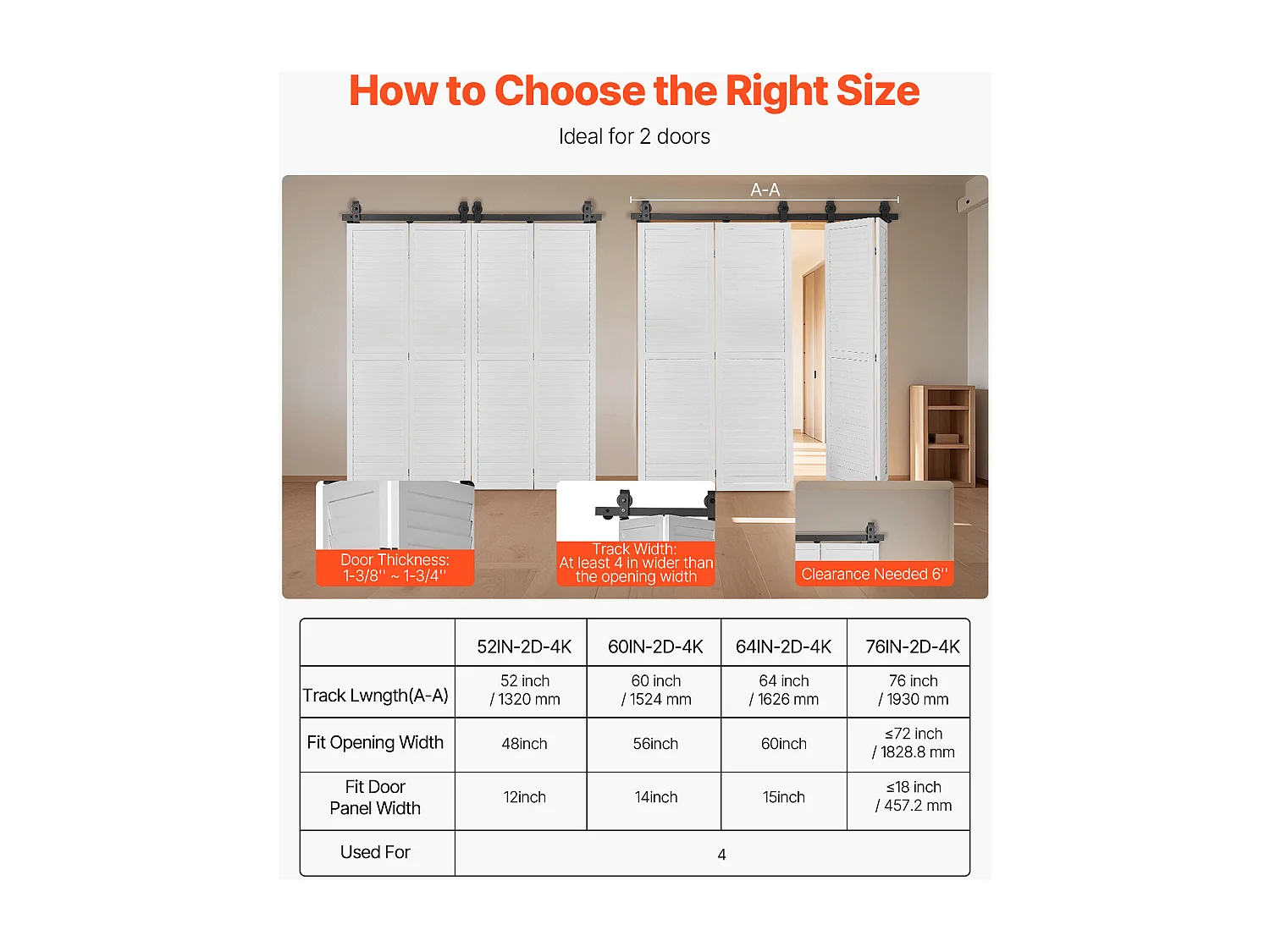 Kit Quincaillerie de Porte Grange Coulissante Pliante SucceBuy 1320,8mm Rail Simple