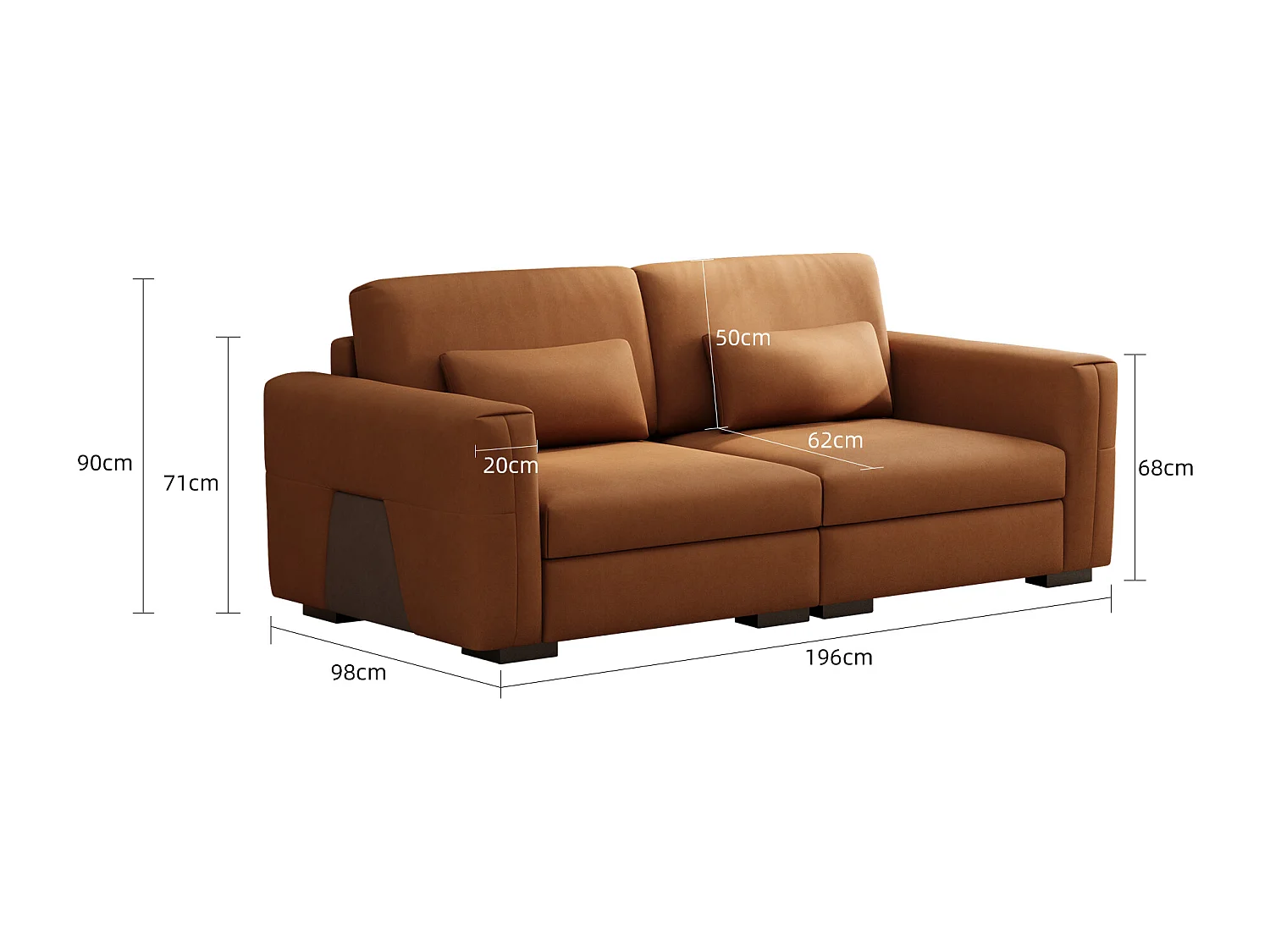 Canapé 2 places en cuir synthétique orange-brun – Canapé moderne pour salon, avec larges accoudoirs et coussins moelleux, assise élégante pour 2 personnes