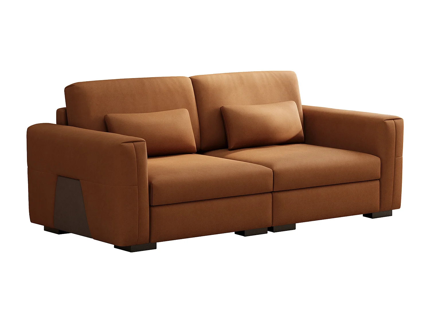 Canapé 2 places en cuir synthétique orange-brun – Canapé moderne pour salon, avec larges accoudoirs et coussins moelleux, assise élégante pour 2 personnes