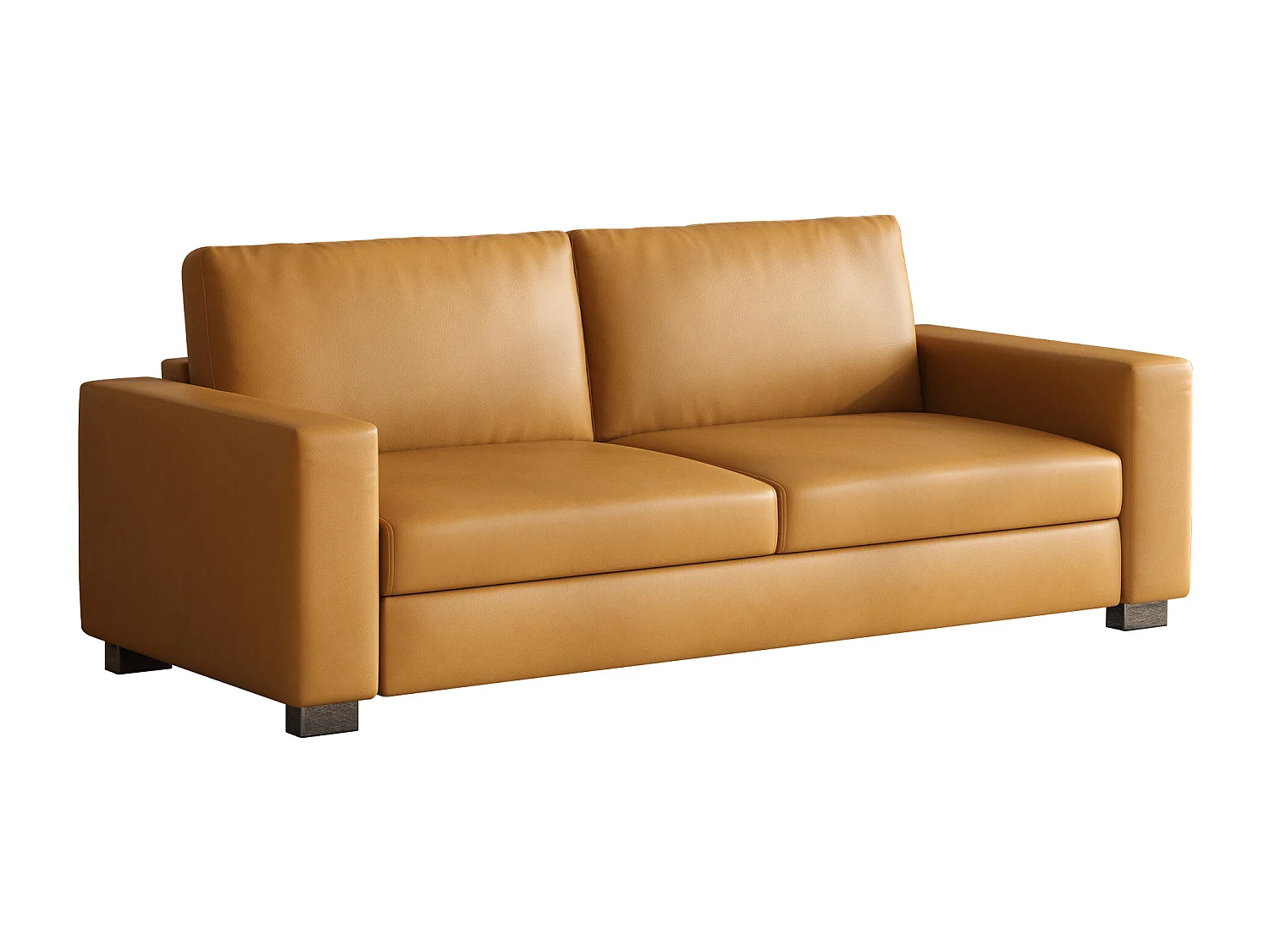 Canapé 3 places en simili cuir – canapé minimaliste en cuir synthétique, confortable et facile d’entretien, design moderne couleur cognac brun pour salon, bureau