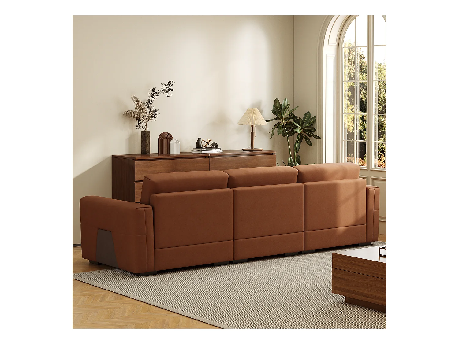 Grand canapé en simili cuir 276×98×90 cm, Canapé 3 places avec rembourrage doux et accoudoirs, nombreux coussins, canapé moderne pour salon et bureau