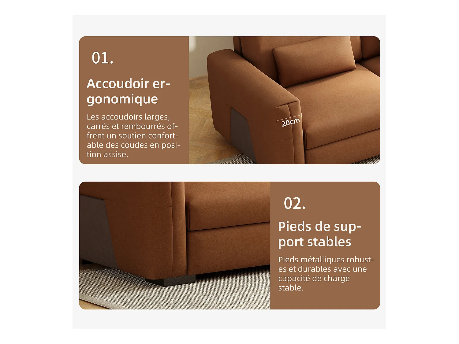 Grand canapé en simili cuir 276×98×90 cm, Canapé 3 places avec rembourrage doux et accoudoirs, nombreux coussins, canapé moderne pour salon et bureau