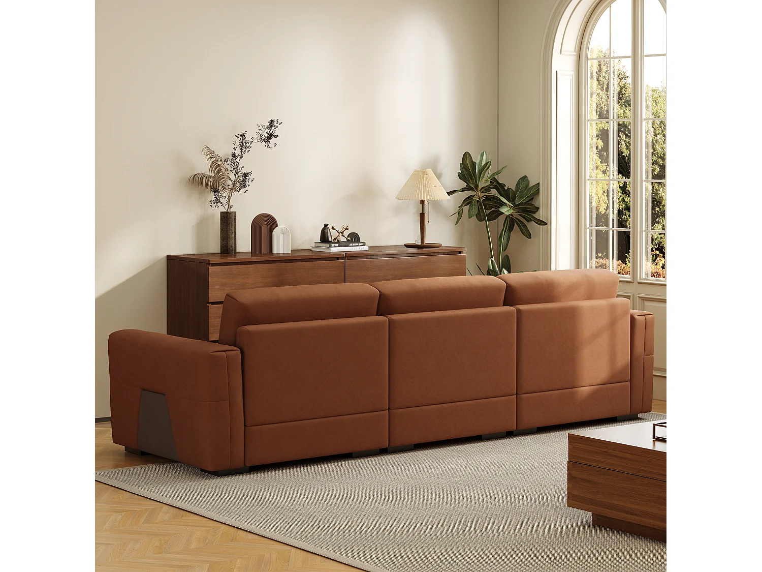 Grand canapé en simili cuir 276×98×90 cm, Canapé 3 places avec rembourrage doux et accoudoirs, nombreux coussins, canapé moderne pour salon et bureau