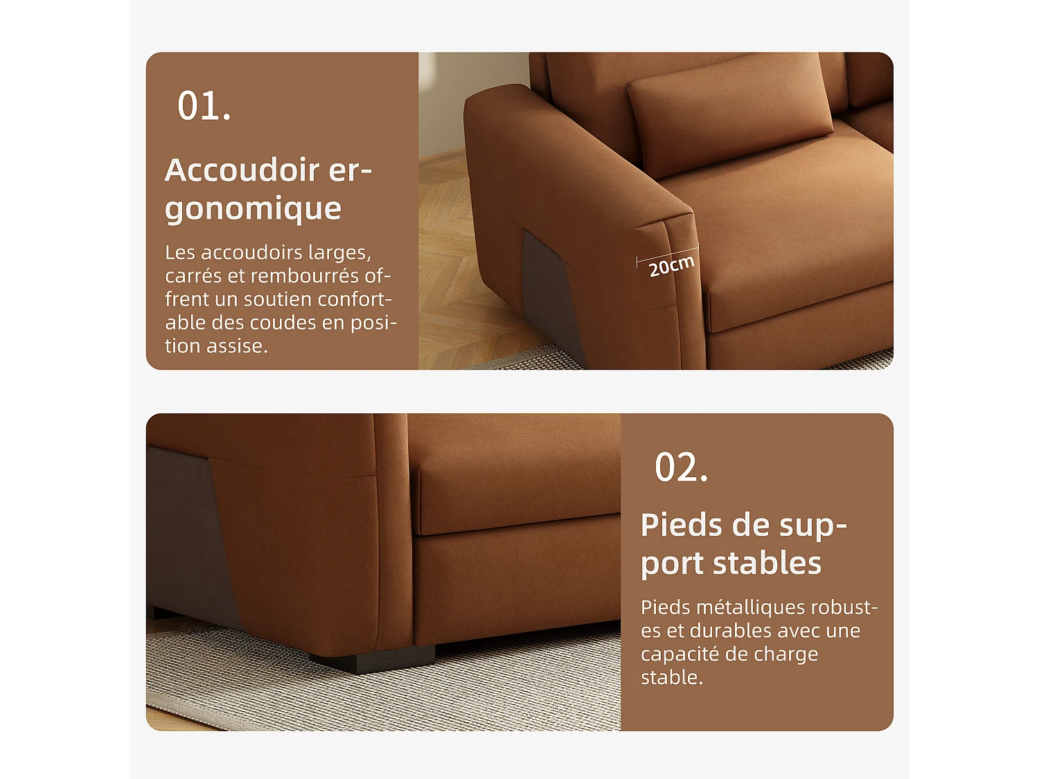 Grand canapé en simili cuir 276×98×90 cm, Canapé 3 places avec rembourrage doux et accoudoirs, nombreux coussins, canapé moderne pour salon et bureau