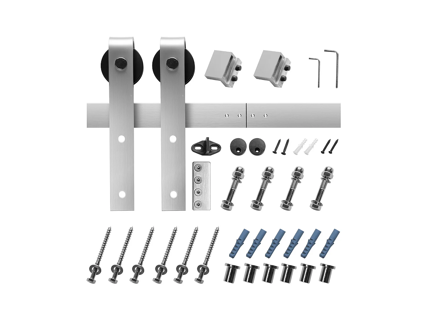 Schuifdeur, SucceBuy Hang- en sluitwerk voor Schuifdeur Schuurdeur 244 cm Geborsteld Nikkel Afwerking