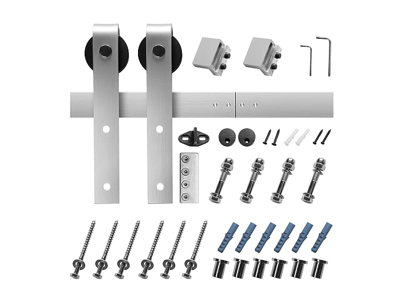 Porte Coulissante, SucceBuy Kit Quincaillerie de Porte Grange Coulissante 244 cm Finition Nickel Brossé