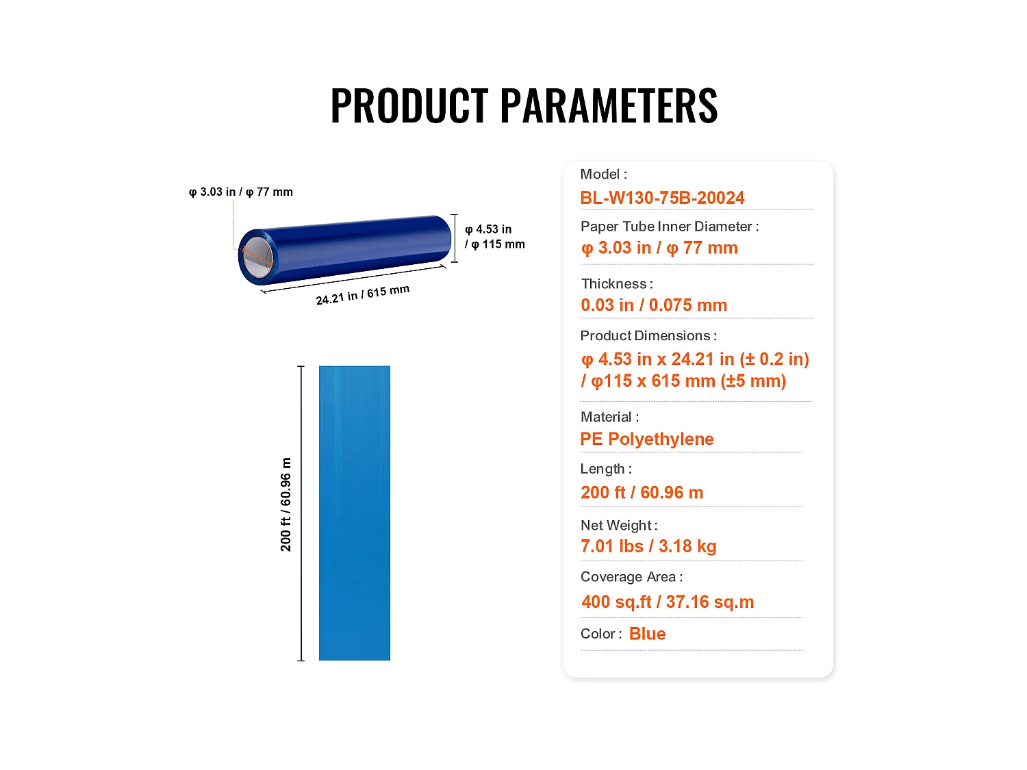 Film de Protection de Tapis, SucceBuy Film de Protection des Sols 61 cm × 60.96 m Protecteur de Tapis Auto-adhésif PE Bleu