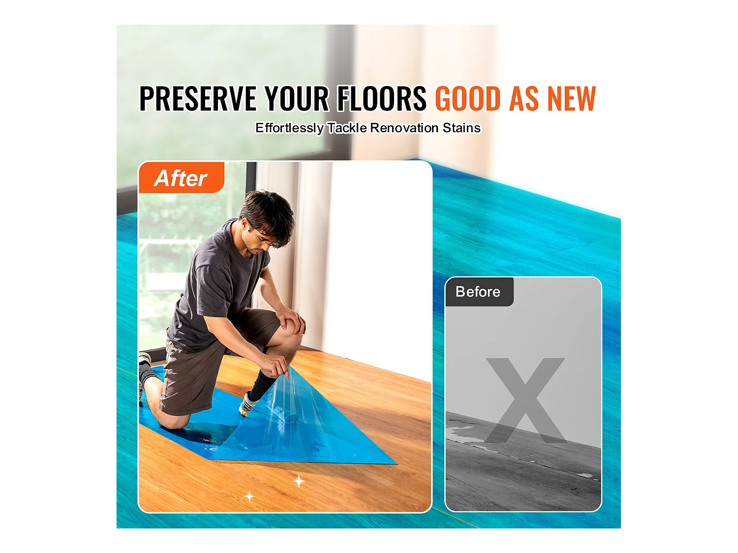 Film de Protection de Tapis, SucceBuy Film de Protection des Sols 61 cm × 60.96 m Protecteur de Tapis Auto-adhésif PE Bleu