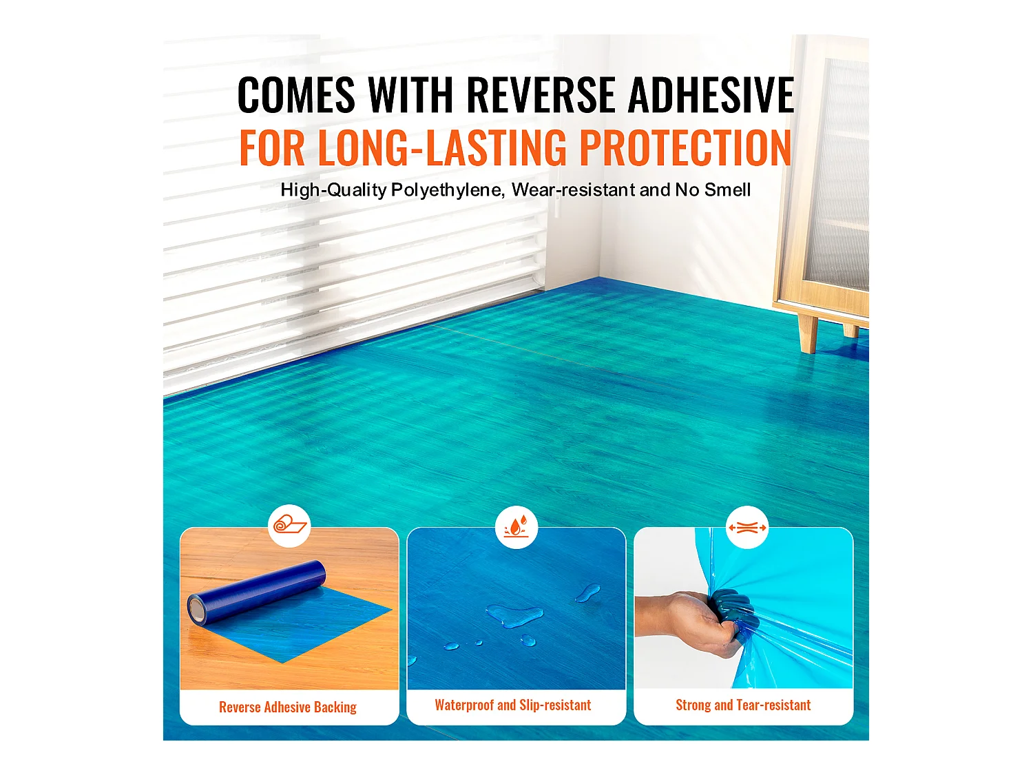 Film de Protection de Tapis, SucceBuy Film de Protection des Sols 61 cm × 60.96 m Protecteur de Tapis Auto-adhésif PE Bleu