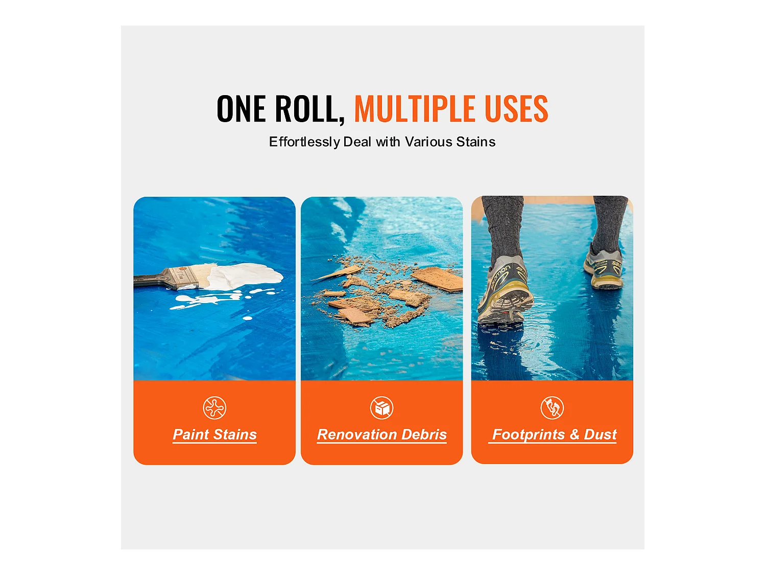 Film de Protection de Tapis, SucceBuy Film de Protection des Sols 61 cm × 60.96 m Protecteur de Tapis Auto-adhésif PE Bleu