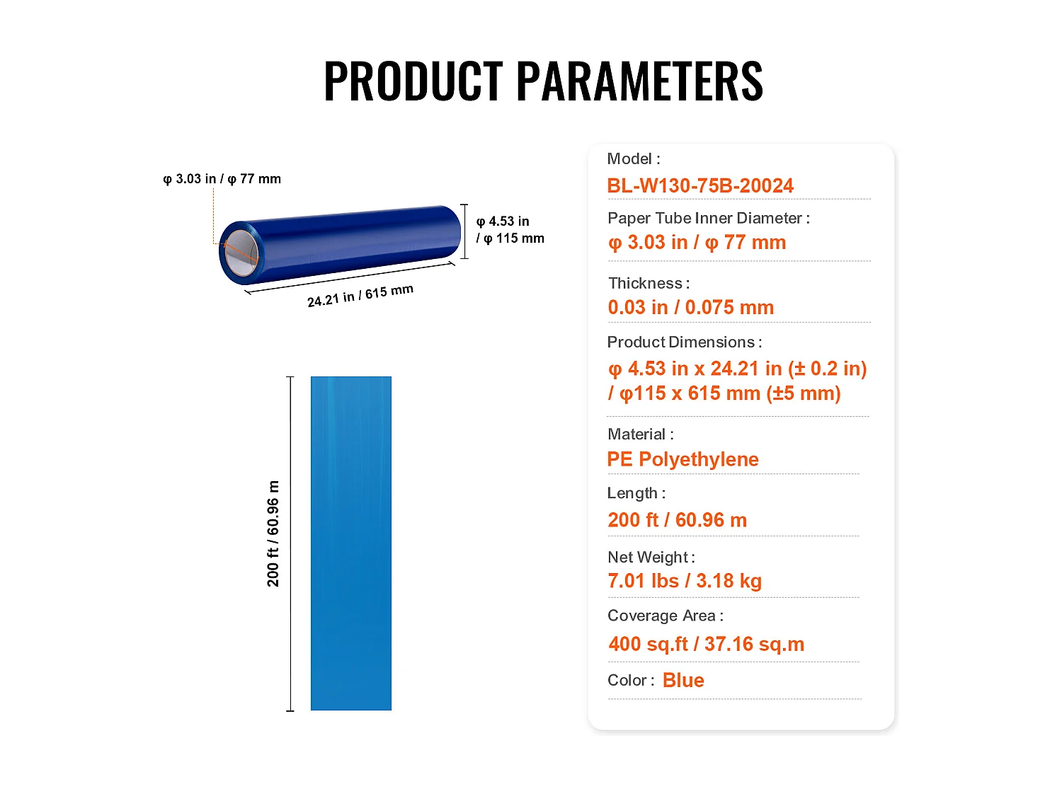Film de Protection de Tapis, SucceBuy Film de Protection des Sols 61 cm × 60.96 m Protecteur de Tapis Auto-adhésif PE Bleu