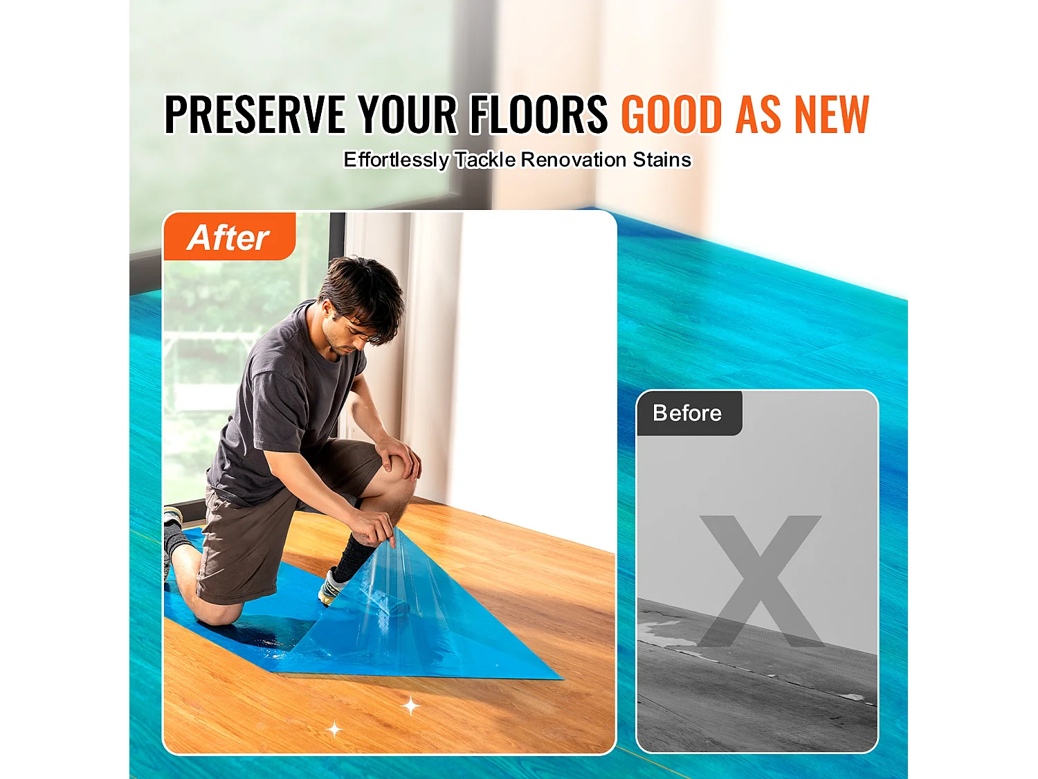 Film de Protection de Tapis, SucceBuy Film de Protection des Sols 61 cm × 60.96 m Protecteur de Tapis Auto-adhésif PE Bleu