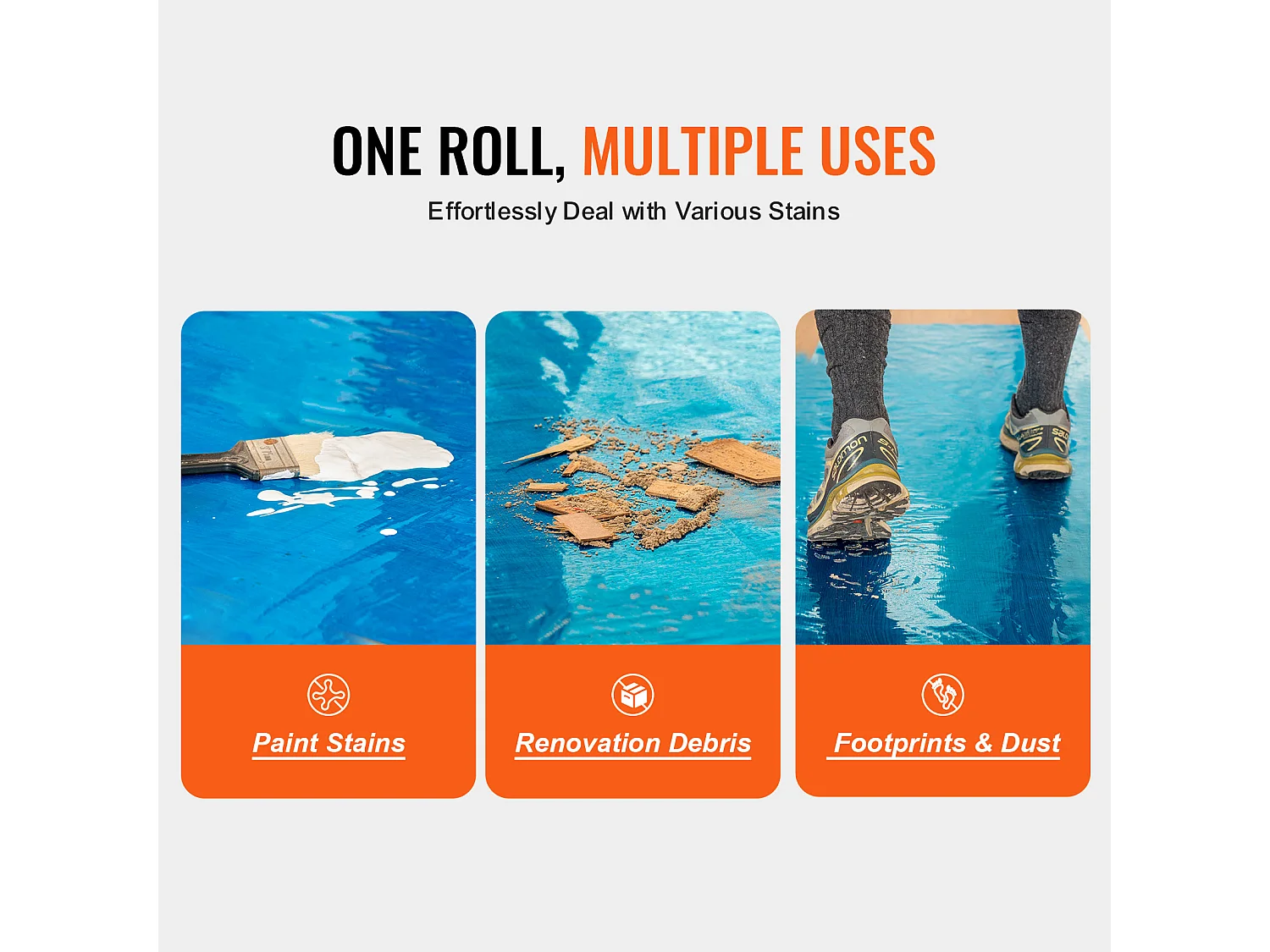 Film de Protection de Tapis, SucceBuy Film de Protection des Sols 61 cm × 60.96 m Protecteur de Tapis Auto-adhésif PE Bleu