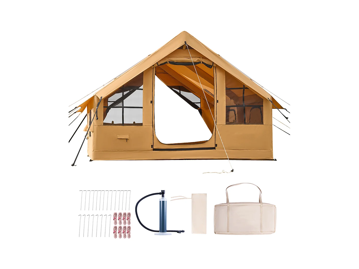 Tente de Camping Gonflable Glamping SucceBuy pour 5 à 8 Personnes avec Pompe, Dimensions du produit (L x l x H) : 4 x 3 x 2,2