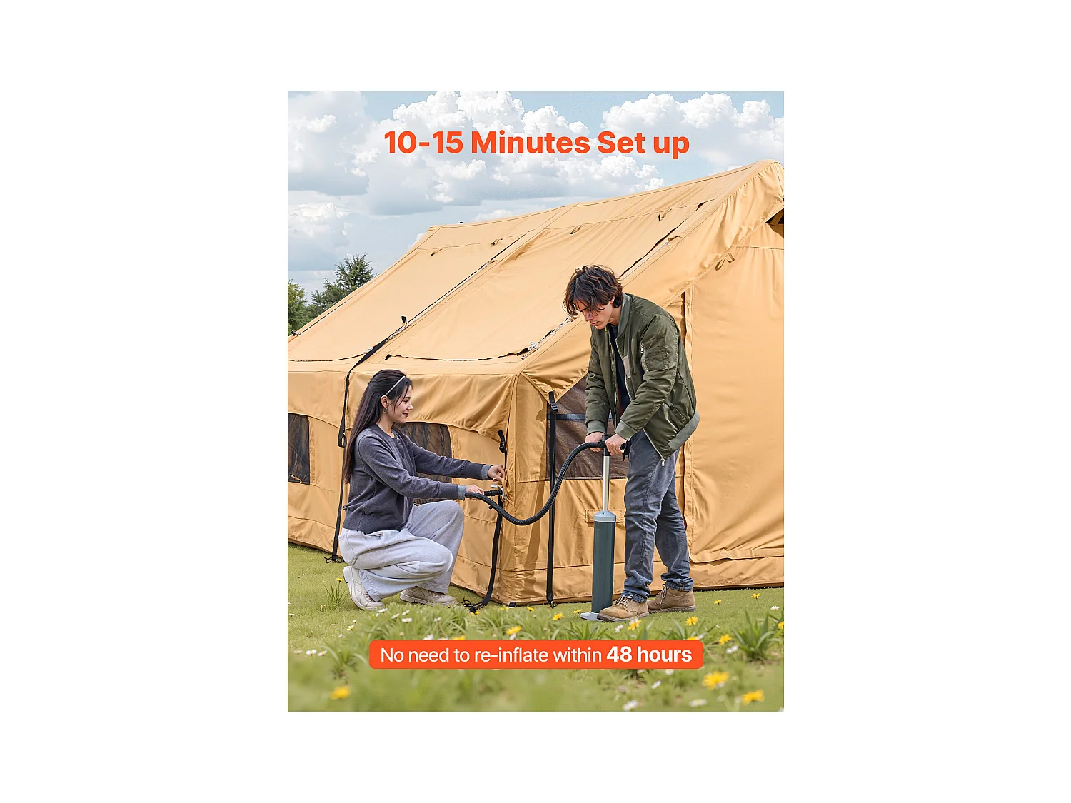 Tente de Camping Gonflable Glamping SucceBuy pour 5 à 8 Personnes avec Pompe, Dimensions du produit (L x l x H) : 4 x 3 x 2,2