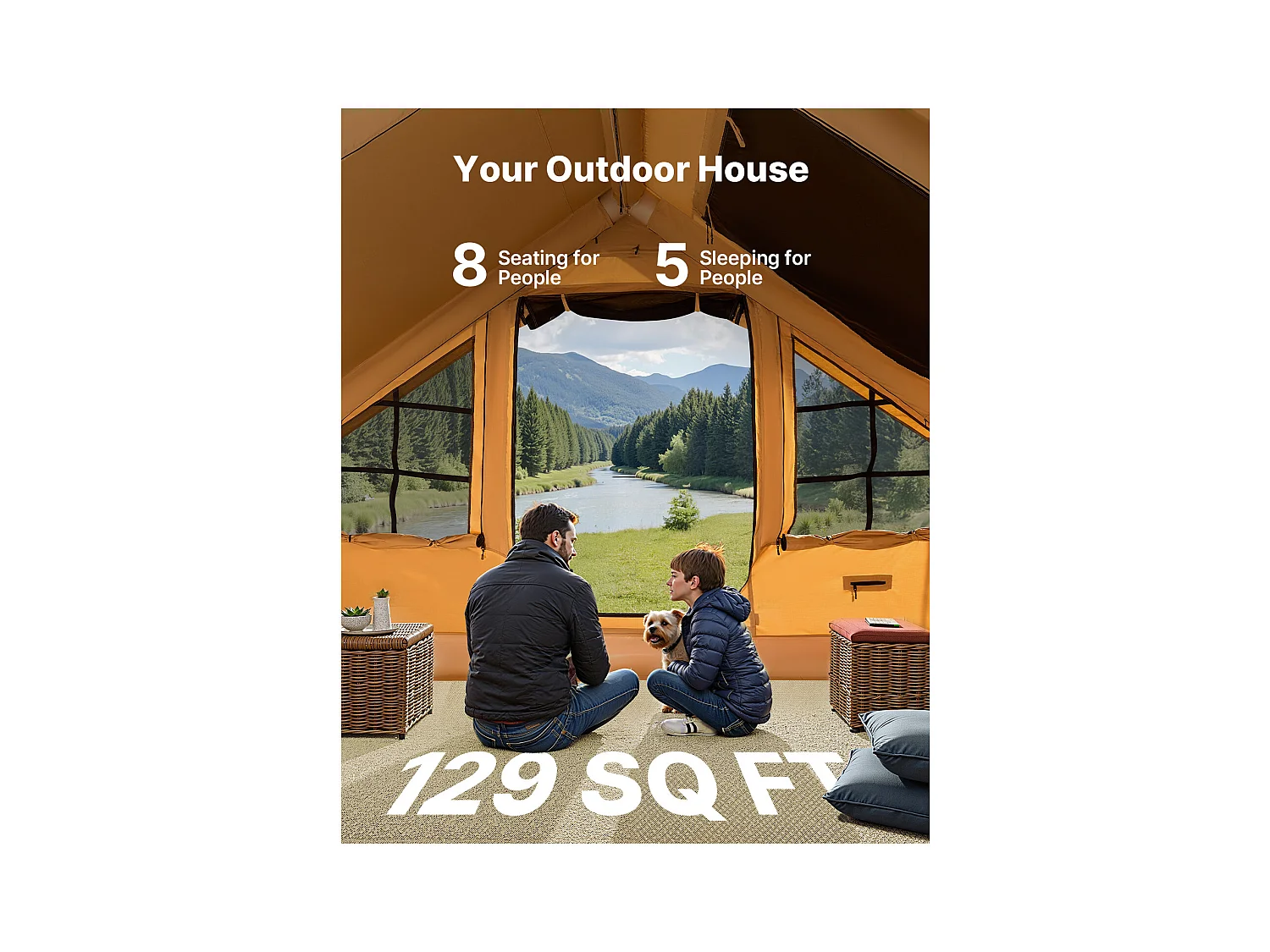 Tente de Camping Gonflable Glamping SucceBuy pour 5 à 8 Personnes avec Pompe, Dimensions du produit (L x l x H) : 4 x 3 x 2,2