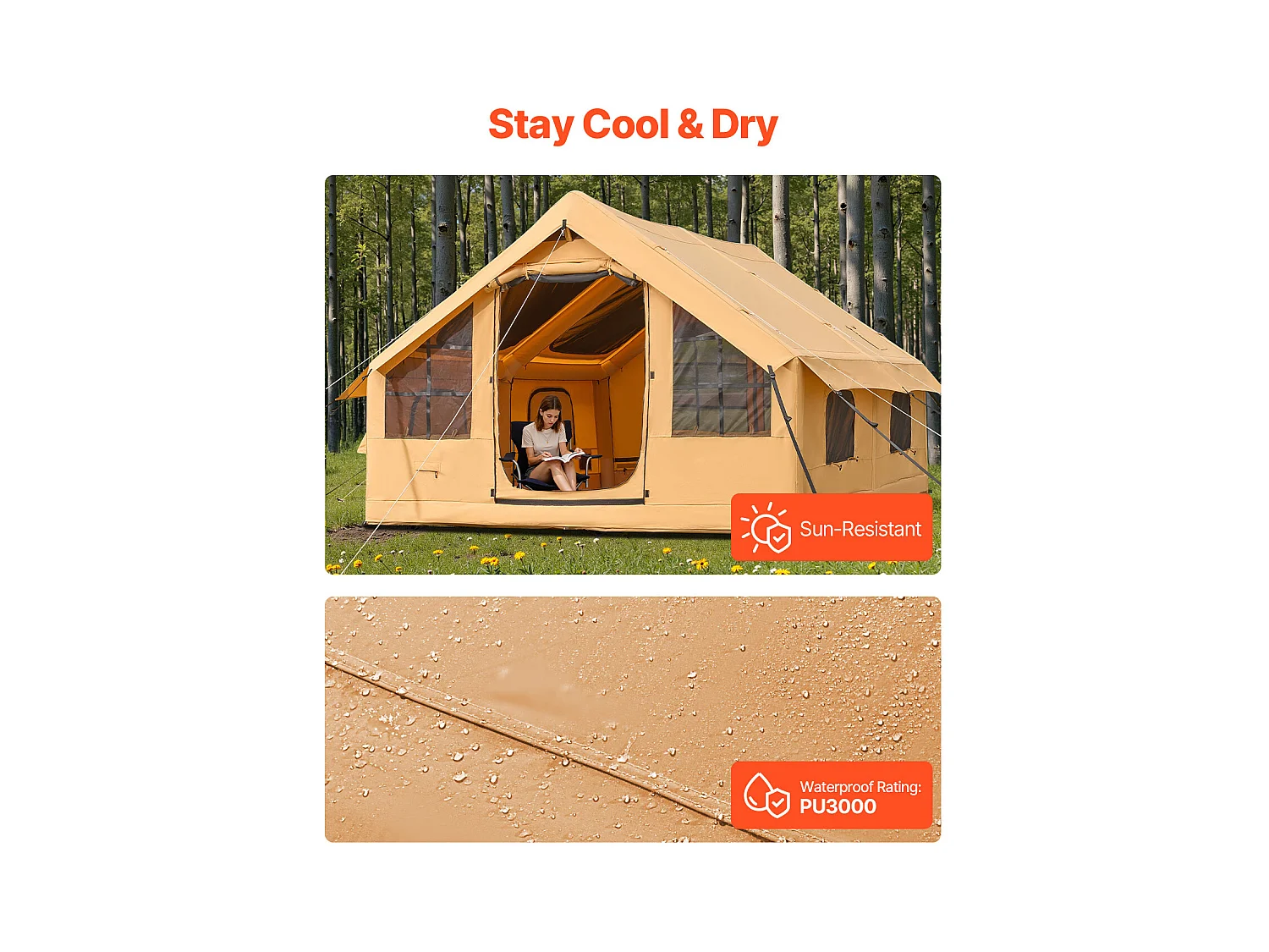 Tente de Camping Gonflable Glamping SucceBuy pour 5 à 8 Personnes avec Pompe, Dimensions du produit (L x l x H) : 4 x 3 x 2,2