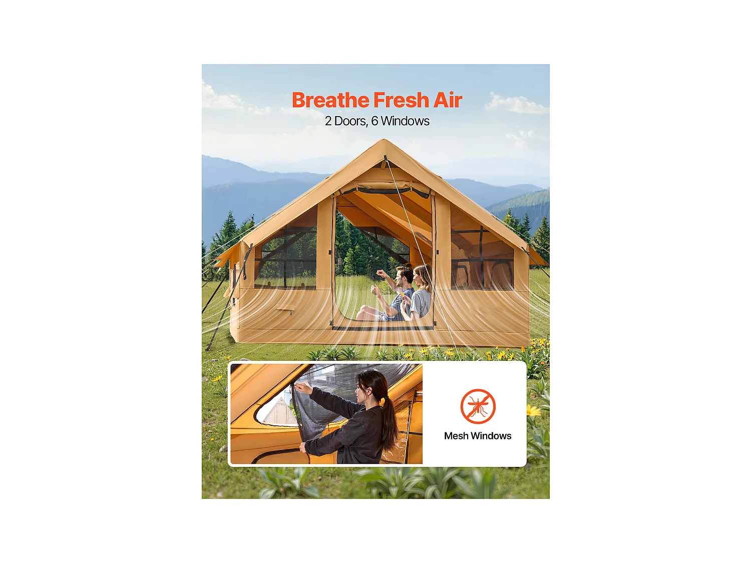 Tente de Camping Gonflable Glamping SucceBuy pour 5 à 8 Personnes avec Pompe, Dimensions du produit (L x l x H) : 4 x 3 x 2,2