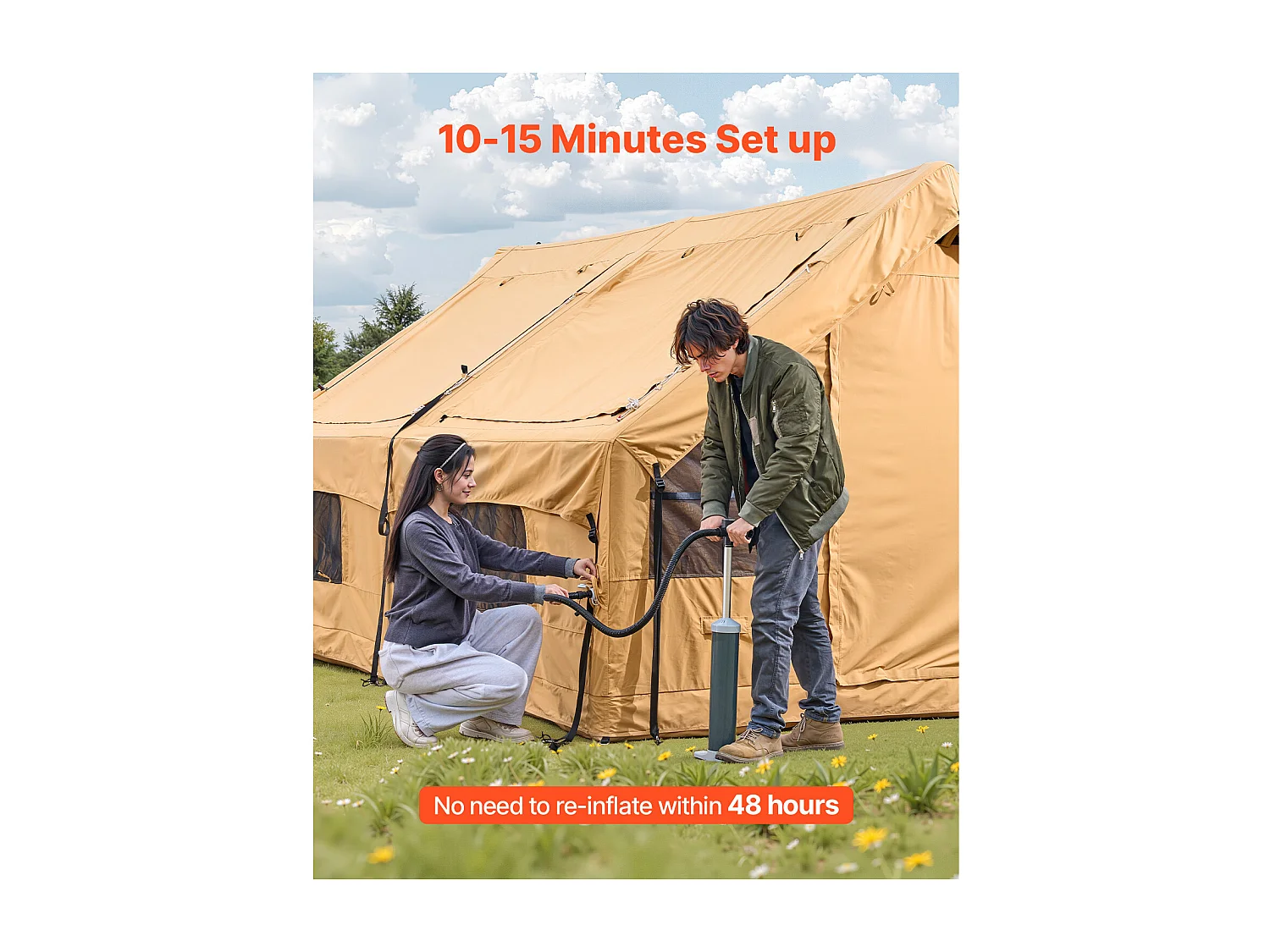 Tente de Camping Gonflable Glamping SucceBuy pour 5 à 8 Personnes avec Pompe, Dimensions du produit (L x l x H) : 4 x 3 x 2,2