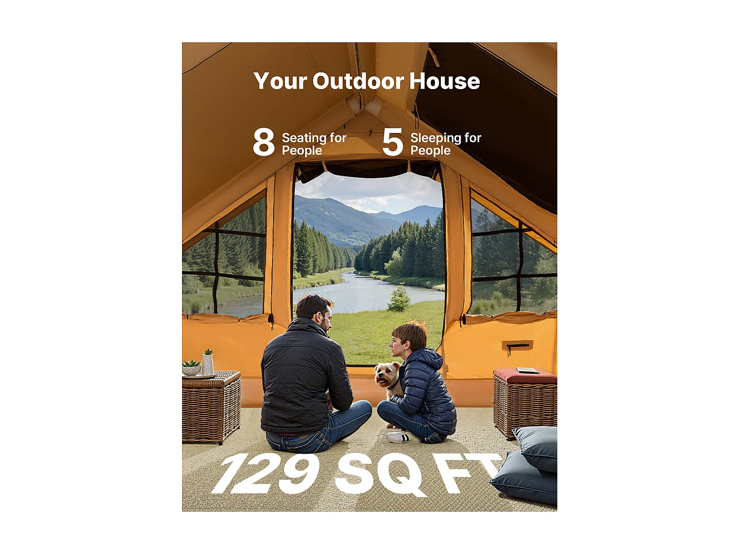 Tente de Camping Gonflable Glamping SucceBuy pour 5 à 8 Personnes avec Pompe, Dimensions du produit (L x l x H) : 4 x 3 x 2,2