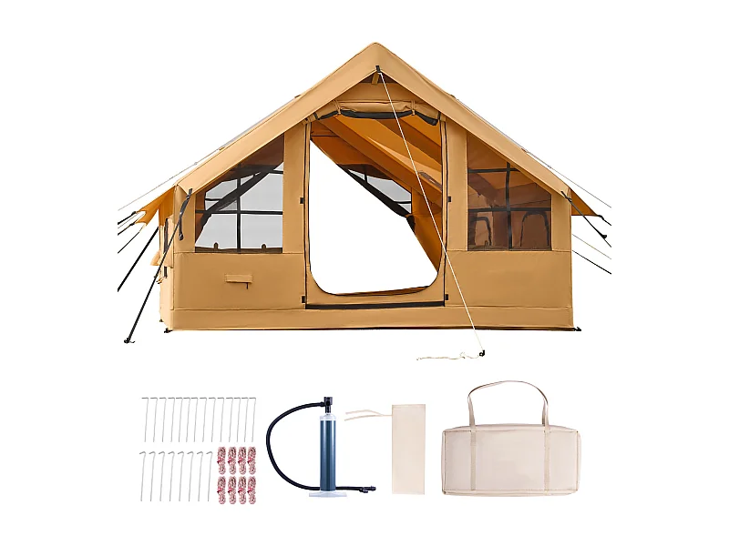 SucceBuy Opblaasbare Glamping Kampeertent voor 5-8 Personen met Pomp, Productafmetingen (L x B x H): 4 x 3 x 2,2