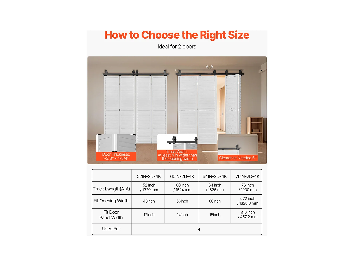 Kit Beschlag für Scheunentor Schiebefaltbar SucceBuy 1930,4mm Einzelschiene