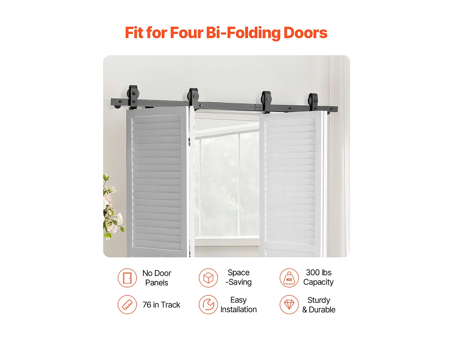 Kit Quincaillerie de Porte Grange Coulissante Pliante SucceBuy 1930,4mm Rail Simple