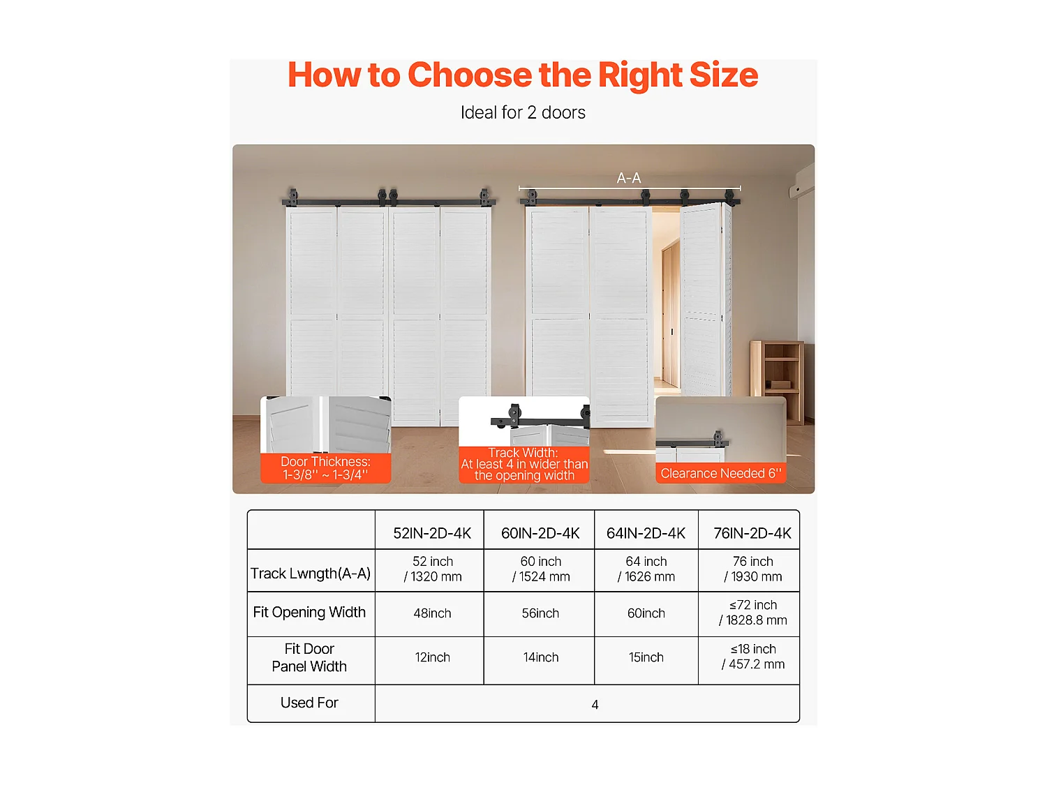 Kit Quincaillerie de Porte Grange Coulissante Pliante SucceBuy 1930,4mm Rail Simple