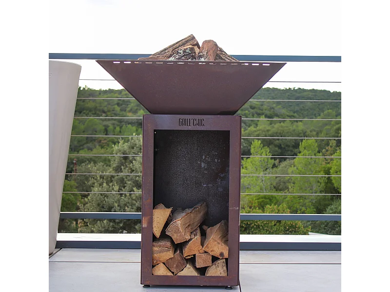 CEVENOL Simple Cuve Corten - Bol à feu carré - Sans rangement bois - Robuste et esthétique pour une intégration parfaite en extérieur