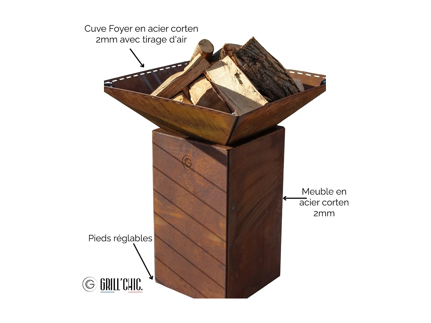 Bol A Feu Cevenol Corten Normal Carre 74 Simple Cuve